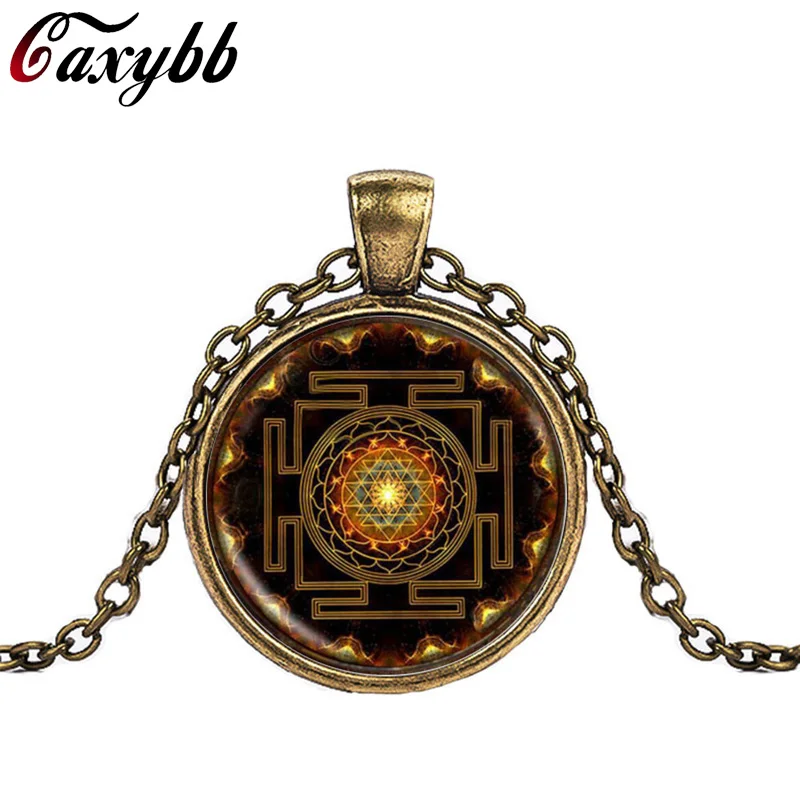 Caxybb Hot Buddhist Sri Yantra Jewelery Pendant Sacred Geometry Necklace  glass Jewelry Mandala Buddhist Necklace Women Jewelry