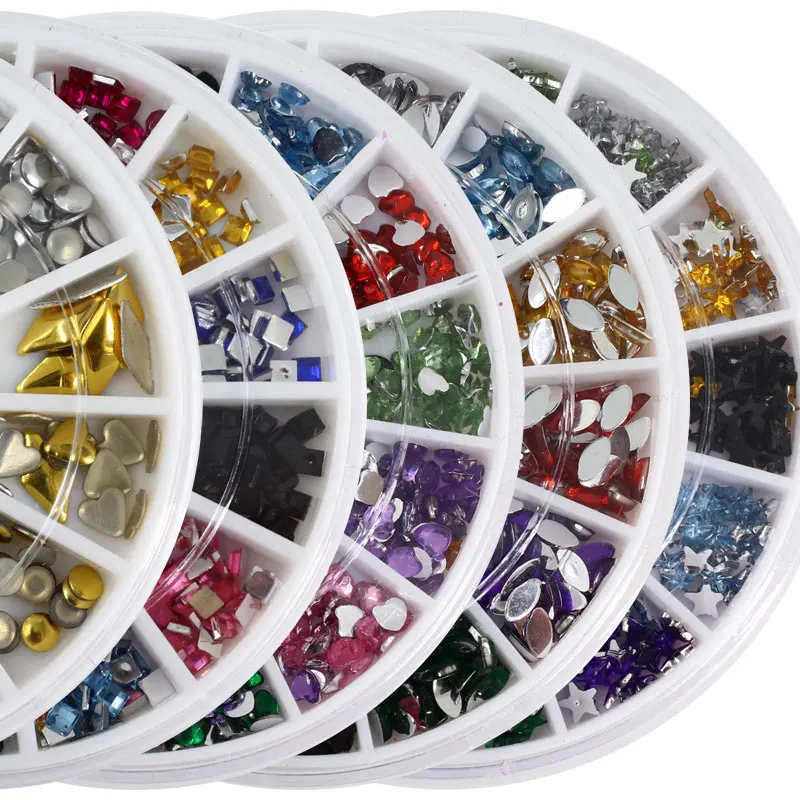 5 set Nail Acrylic Wheel Glitter Rhinestone Manicure Tips For Charms 3D metal Nail Art Decorations