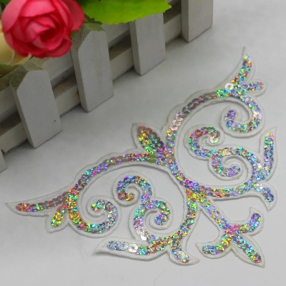 Sequined Appliqued Iron on Flower Patches Cosplay Costume Trims 16cm*11cm