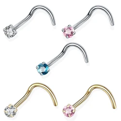 1PC Steel Prong Gem Nose Stud Piercing Rings Nose Screw Nazir de Piercings Nostril Earring Piercings Jewelry Retainer 20G