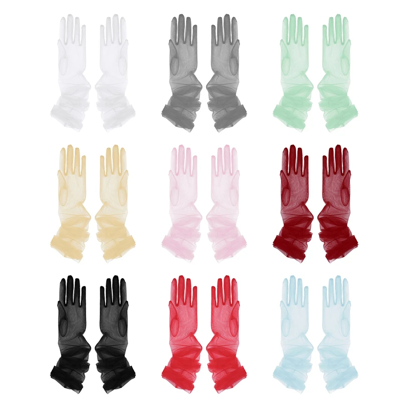 YiZYiF Women Sheer Tulle Gloves Transparent Full Finger Elbow Long Gloves Mittens Party Photography Accessory Sexy Long Gloves