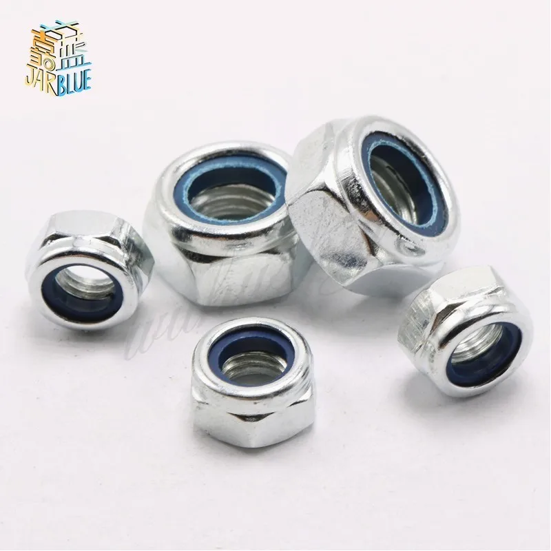 50Pcs DIN985 M2 M2.5 M3 M4 M5 M6 M8 Galvanized Carbon Steel Self-locking Nut Lock Nut Locknut Slip Nylon Hex Nut