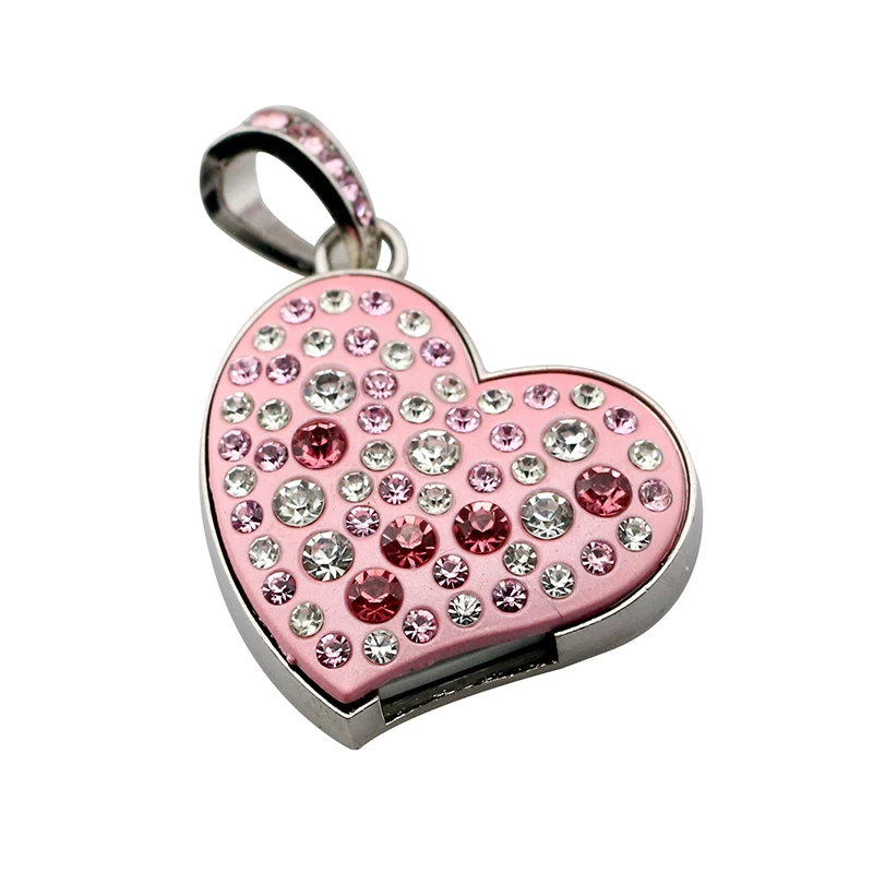 Pendrive USB 2,0 con forma de corazón, memoria extraíble con forma de corazón, cristal, collar, 4GB, 8GB, 16GB, 32GB, 64GB, regalo