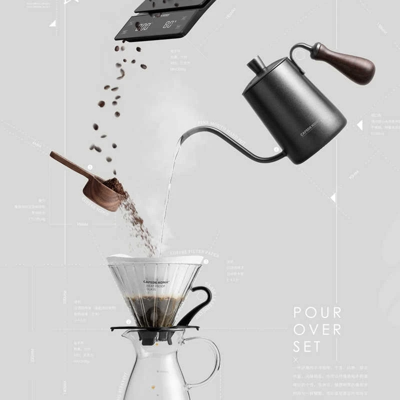 CAFEDEKONA اليد بالتنقيط القهوة مجموعة 6 قطعة (تصفية + المنقط + غلاية + مقياس + خادم + قياس) القهوة هدية مربع
