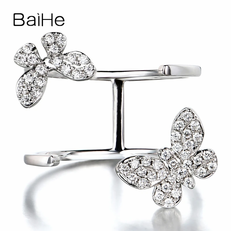 

BAIHE Solid 14K White Gold 0.16ct H/SI Natural Diamond Butterfly Ring Women Trendy Party Fine Jewelry Making Anel Borboleta