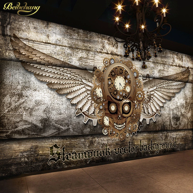 beibehang 3D Large Stereo Retro Wooden Glove Wings Theme Fresco Cafe Bedroom Cafe Bar Background Wallpaper papel de parede