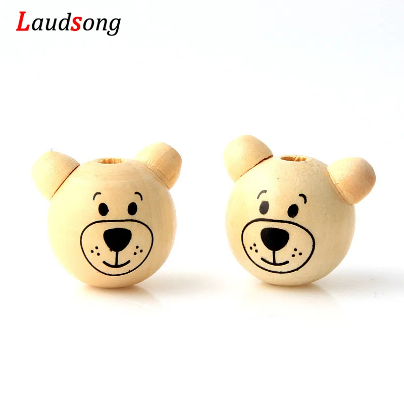 3D Bear Wooden Ball 5PCs Smiling Face Wood Spacer Beads For Jewelry Making Pacifier Clip Fit Kids Chain