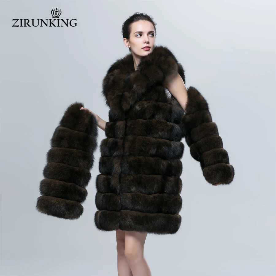 Zirunking Vrouwen Echte Vos Bontjas Turn-Down Kraag Dikke Mode Winter Warm Vrouwen Bovenkleding Vrouwelijke Afneembare Kleding ZC1604