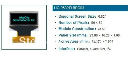 

FREE SHIPPING 10PCS/LOT 0.82" inch 96*39 9639 Blue OLED Display Module UG-9639TLBEG03 Light Beads