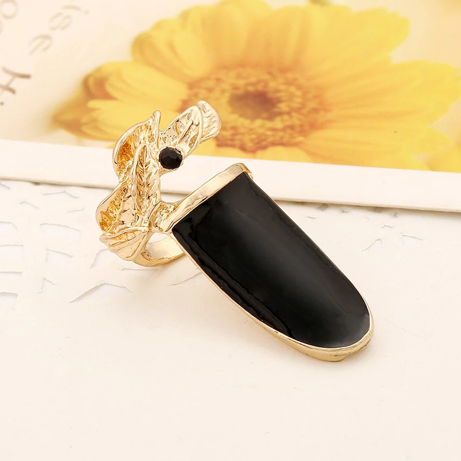 Korean Love Long Rings for Women Accessories Rhinestone Leaf Enamel Red White Black Nail Rings Fashion Cute Girl Friendship Gift
