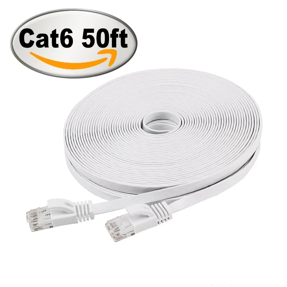 Cat 6 Ethernet Cable 50ft White black Flat Internet Network Cable  Cat 6 Computer Cable With Snagless Rj45 Connectors50ft 15m