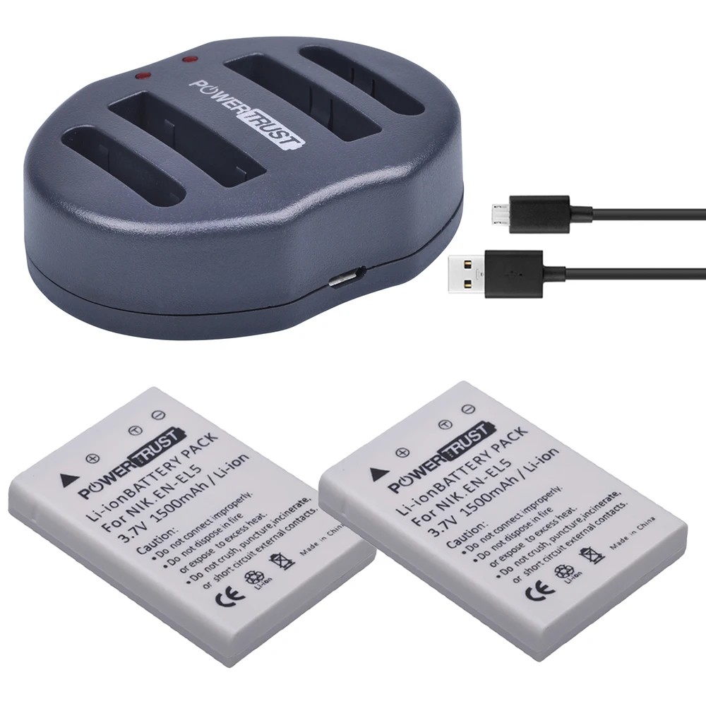 2Pcs 3.7V EN-EL5 ENEL5 Camera Battery + Dual USB Charger for NIKON Coolpix P530 P520 P510 P100 P500 P5000 P5100 P6000 3700 4200