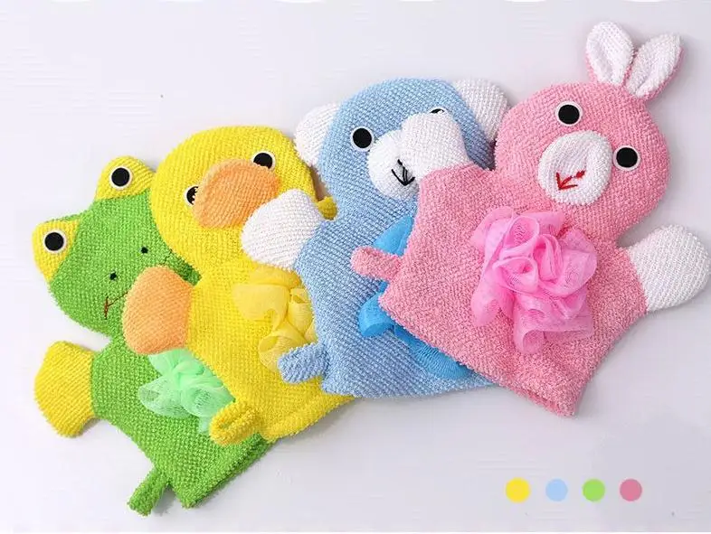 Cartoon Animals Kids Bath Mitten Buddy Duck Frog Rabbit Fun Children Washing Bath Gloves Baby Bath Rub Towel SN1623