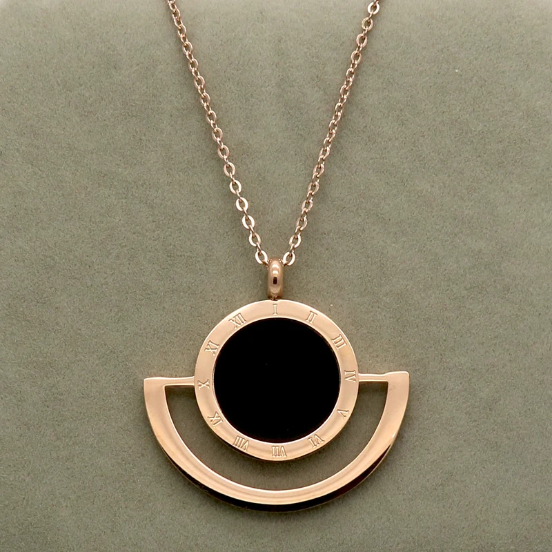 New Women Jewelry Necklaces & Pendants Gold Stainless Steel Chain Black Round Resin Roman Numeral Necklaces Pendant For Women