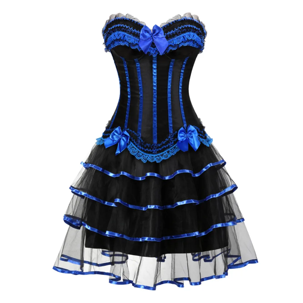 Women\'s  Overbust Corset Halloween Dress Showgirl Costume Mini Tutu Skirt Petticoat Carnival Dress Waist Cincher Plus Size