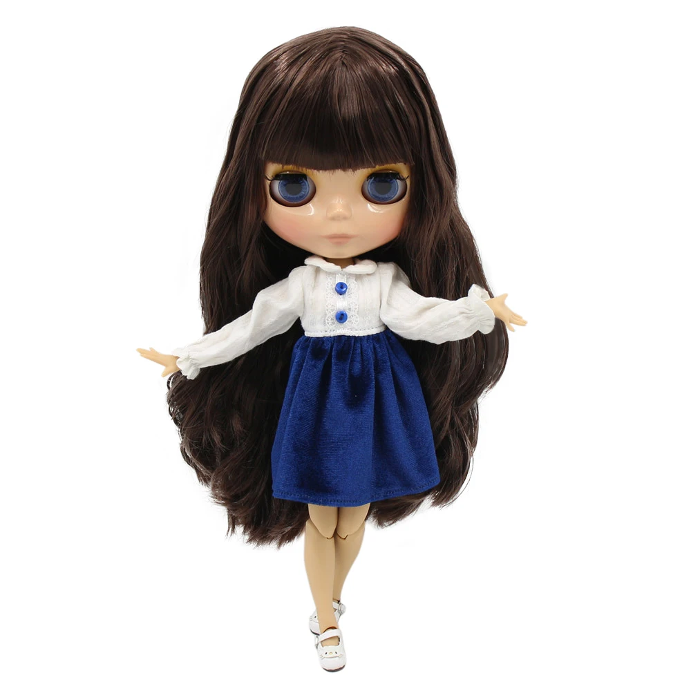 ICY DBS blyth doll tan skin brown straight hair glossy face NUDE joint body BL0222