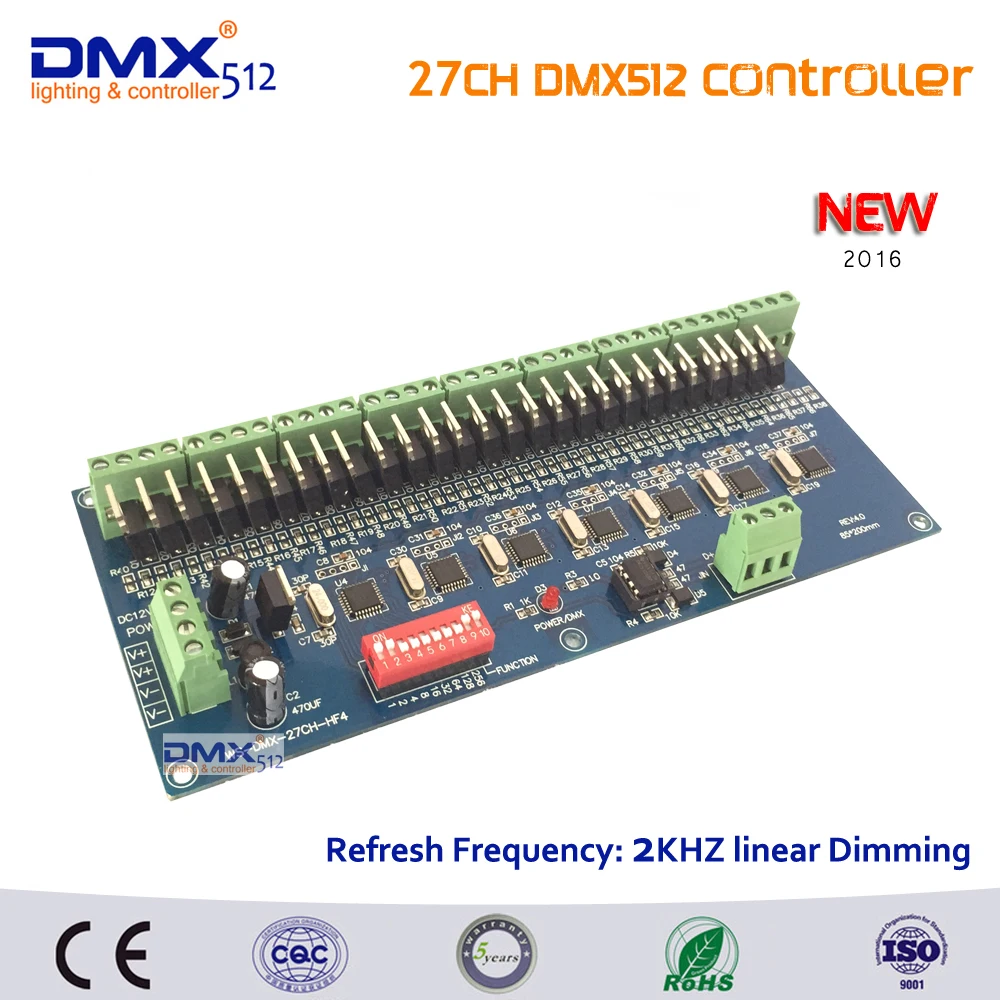 Free shipping  27 channel dmx512 decoder, each output frequency 2KHZ linear dimming, 27CH DMX controller for LED shtip light