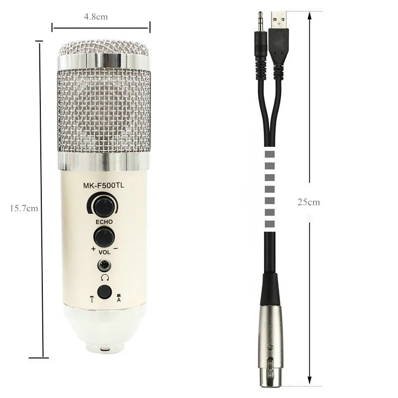 MK-F500TL Studio Microphone USB Condenser Sound Recording with Arm stand For Mobile Phone Computer