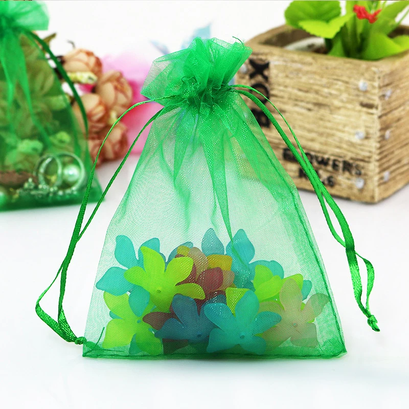 50pcs 25*35cm Grass Green Organza Gift Bag Jewelry Packaging Display Bags Drawstring Pouch For Bracelets/necklace Mini Yarn Bag