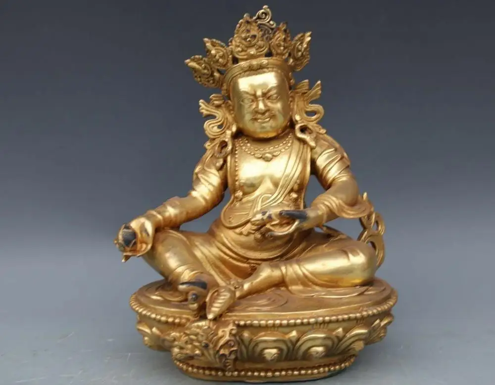 Tibet Buddhism Temple Exquisite Bronze Copper Gild yellow Jambhala Buddha Statue