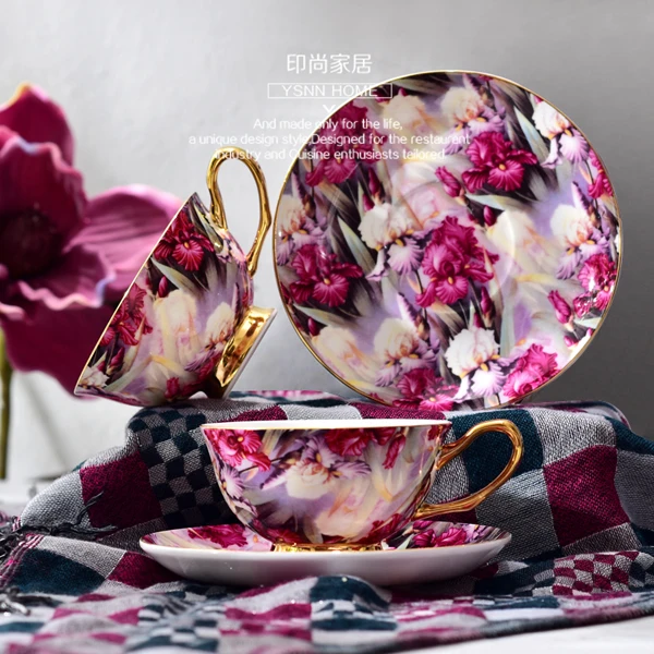 

European-style Ceramic Coffee Cup And Saucer Suit Tea Cup Bone China Cup Creative Minimalist Charm Purple Luxury British Kit