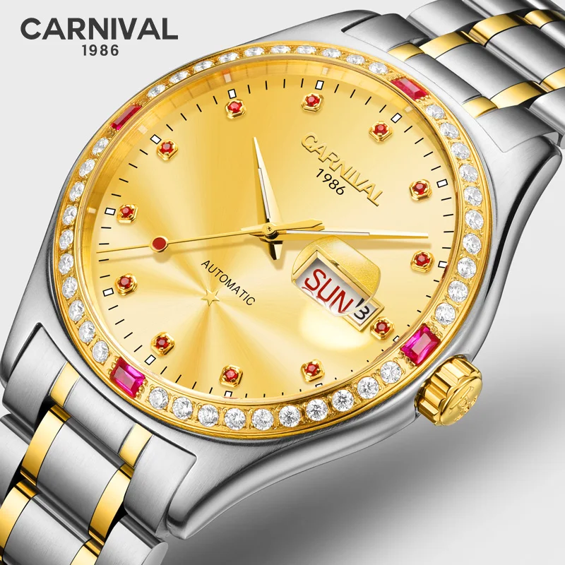 

Luxury Business Automatic Watch Men CARNIVAL High end Mechanical Watch MIYOTA Calendar Week Sapphire Luminous Montre homme 2019