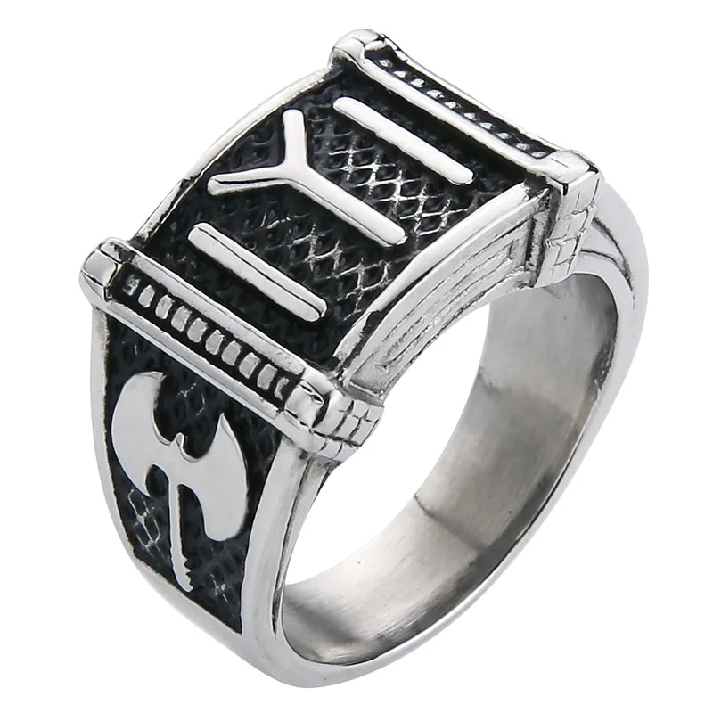 Valily Kayi Obasi Flag Ottoman Empire Ring Men Stainless Steel Men\'s Single Vintage Ring Fashion Ottoman Empire Jewelry for Men