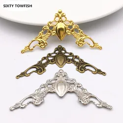 30 pcs/lot diy Jewelry Accessories 57x27mm Gold color/White K Metal Filigree triangle Flowers Slice Charms base Setting Making