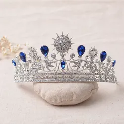 Luxury Elegant Blue Rhinestone Bridal Tiara Crystal Wedding Quinceanera Tiaras And Crowns Pageant Tiara Hair Jewelry Accessories