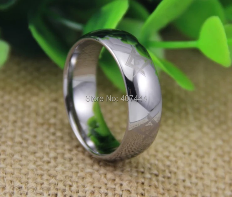 Free Shipping USA UK Canada Russia Brazil Hot Sales 8MM Silver Domed Masonic Freemason New Men's Fashion Tungsten Wedding Rings