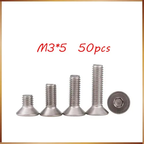 Free shipping M3*5 50PCS  DIN 304 stainless steel countersunk head flat head hex socket cap screwsstainless bolts,nails