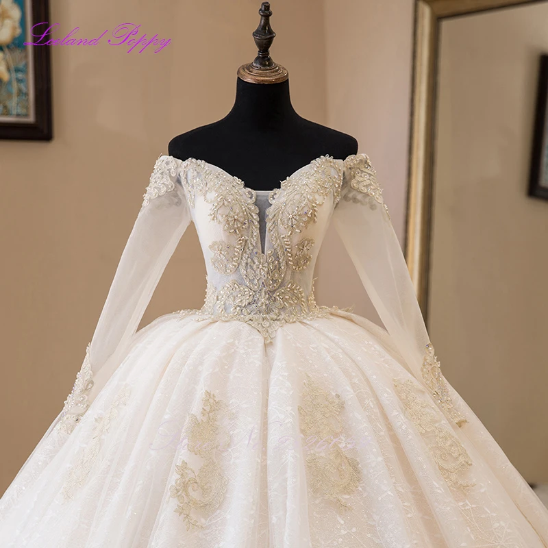 Lceland Poppy-vestido de novia personalizado con cuello barco, vestidos de novia de encaje, mangas largas, vestidos de novia con cuentas
