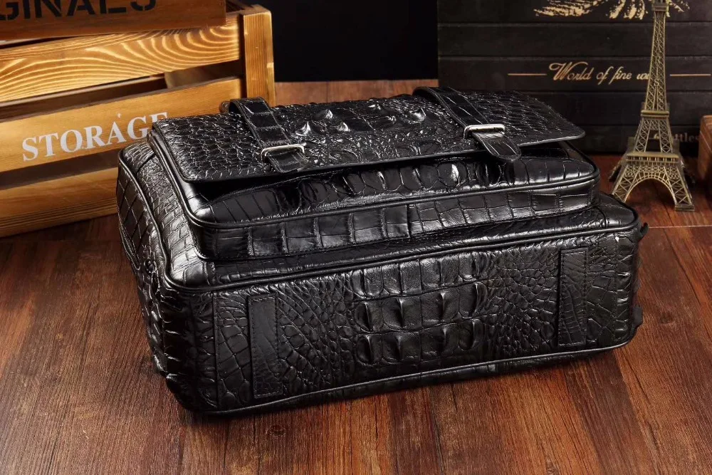 หนังจระเข้แท้ 100% หัวผิวผู้ชายกระเป๋าธุรกิจกระเป๋าแล็ปท็อป brefcase เรือฟรีสีดําพร้อมกระเป๋าด้านหน้า