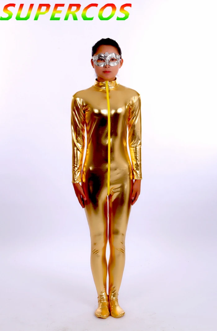 High Quality Halloween Carnival Party Golden Gelatinized Zentai Tights DJ Stage Show Suit Halloween Cosplay Costume