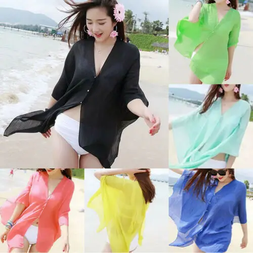 Bikini Cover Up 2019 Sexy Summer UK Chiffon Beach Solid Women Swimwear Dress