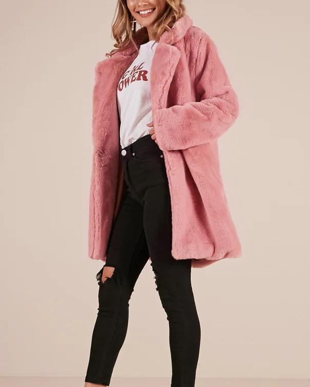 UHYTGF Mode Faux Pelzmantel Für Frauen 2023 Neue Herbst Winter Warme Plüsch Teddy Jacke Frauen Pelz Mantel Große Größe mantel Party 1988