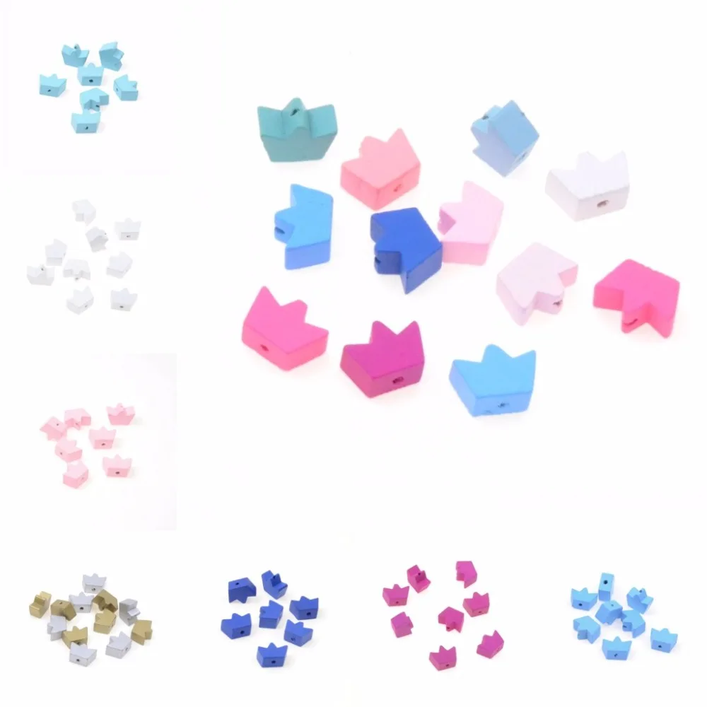 MIAOCHI DIY 50pcs multicolour Crown Wooden Beads For Jewelry Making Crafts Kids Toys Teething 16*13mm Spacer Beading Beads