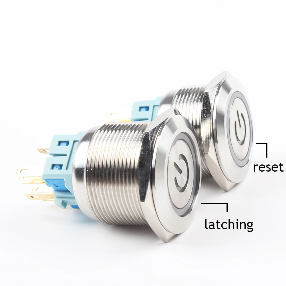 25mm stainless steel metal push button switch led ring flat round power mark momentary 6 pin car switches