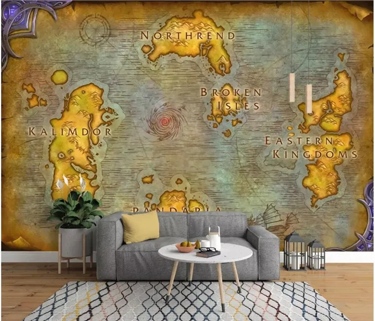 

Custom wallpaper 3d mural European ancient map online game World of Warcraft map background wall paper Papel de parede