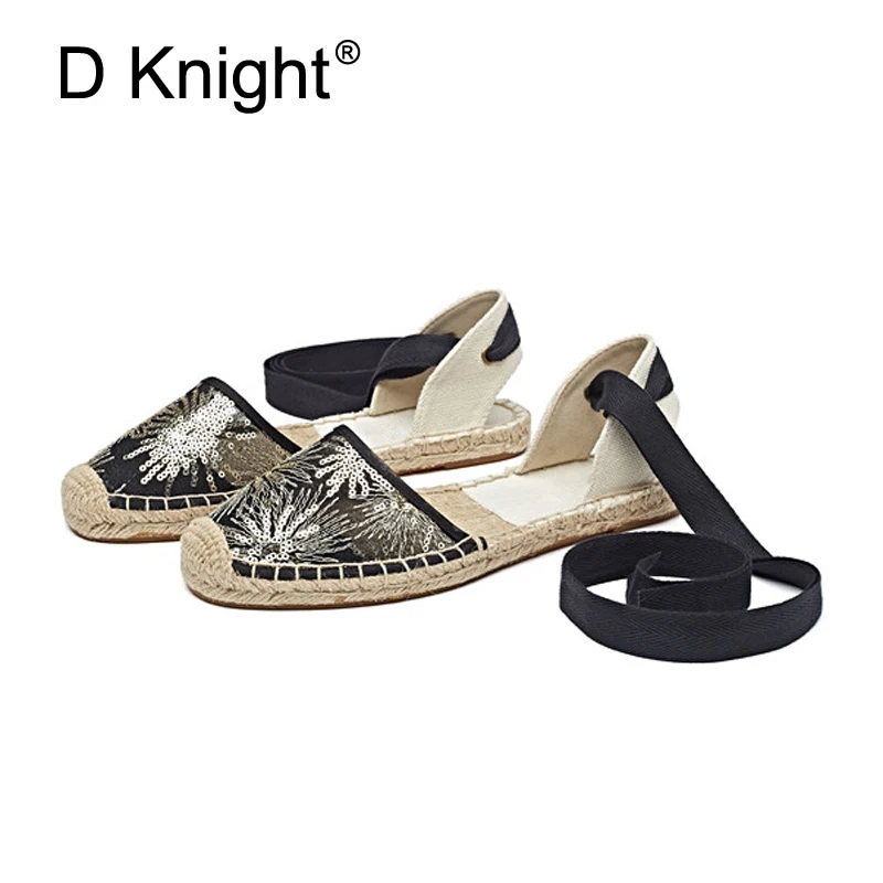 Flat Women Sandals Espadrille Shoes Woman 2019 Summer Casual Shoes Loafers Women Ankle Strap Sandals Mesh Shoes White Hemp Shoes