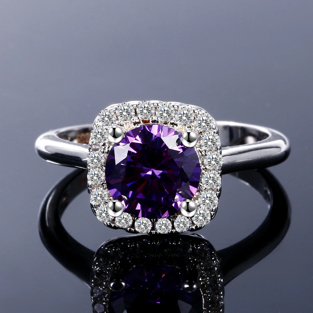 Hot Purple Amethyst Ring Brand Jewelry Ladies 925 Sterling Silver 8MM Round Rings High Quality Wedding Engagement Ring Size 6-10