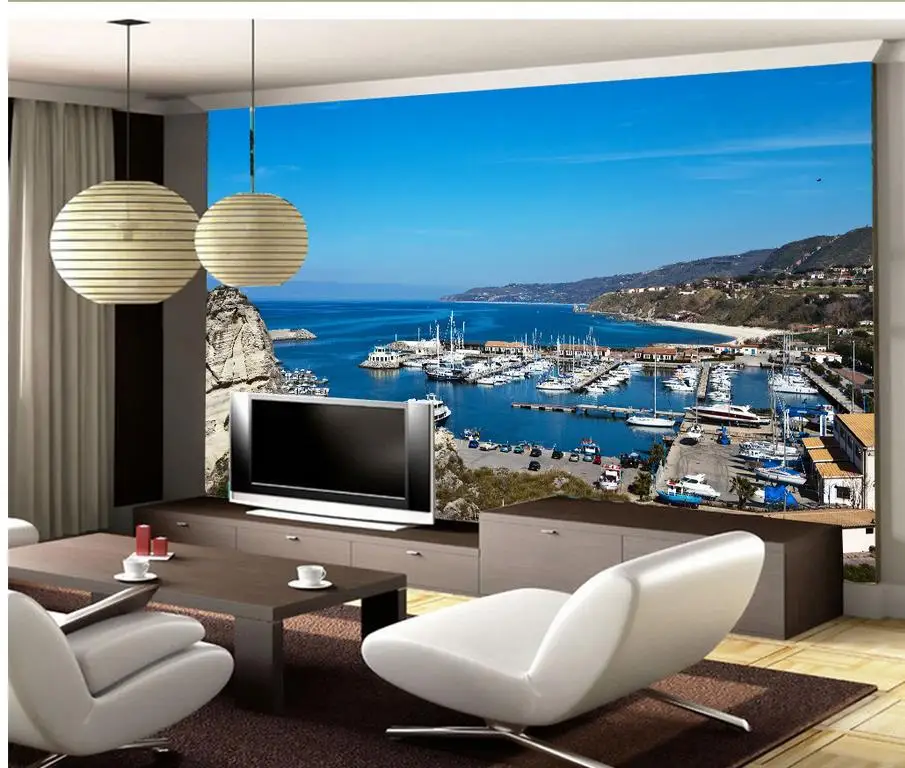 

Home Decoration 3d customized wallpaper Mediterranean Gulf Yacht landscape custom 3d photo wallpaper