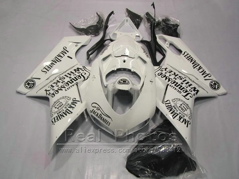 New hot motorcycle fairing kit for Ducati 848 1098 1198 07 08 09 10 11 black sticker white fairings set 848 1198 2007-2011 AS17