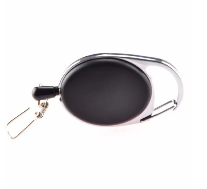 Carretel de chaveiro de liga de zinco, cordão de plástico abs para identificação com nome e cartão, retrátil, clipes de corrente, chaveiro