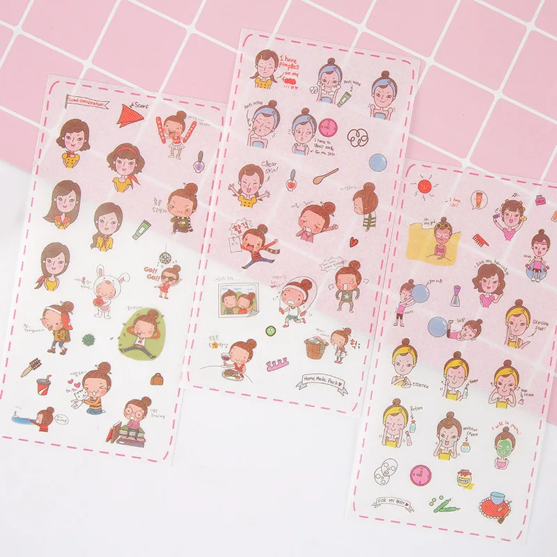 6Sheets/Set Creative Girls\' Daily Life Series Decoration Scrapbooking Stickers Transparent PVC Stationery Planner Stickers