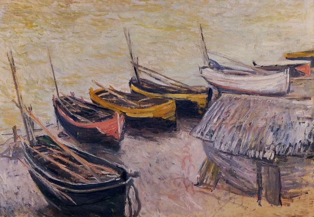 

100% handmade oil painting reproduction on linen canvas, landscape oil painting,boats-on-the-beach by Claude Monet