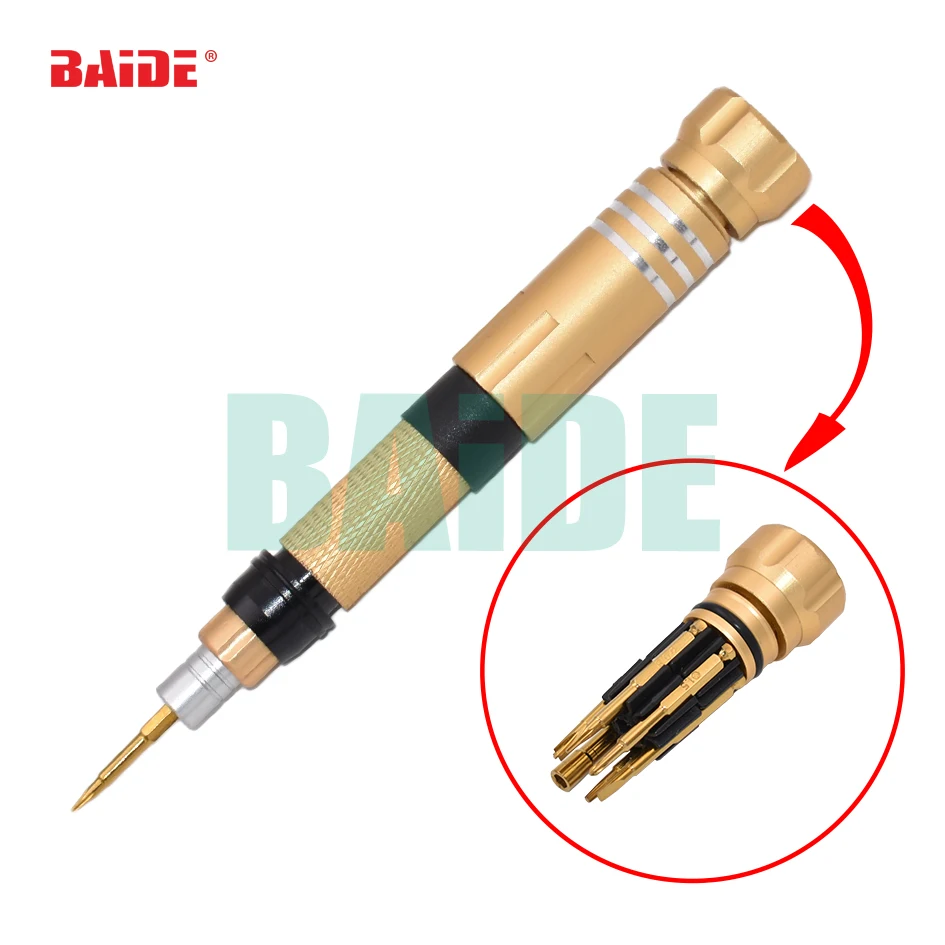 Dismountable Gold 6 in 1 Combination Precision Magnetic Screwdriver Set With 0.6 Y 0.8 Pentalobe Bit for iPhone 4 5 6 7 S Plus