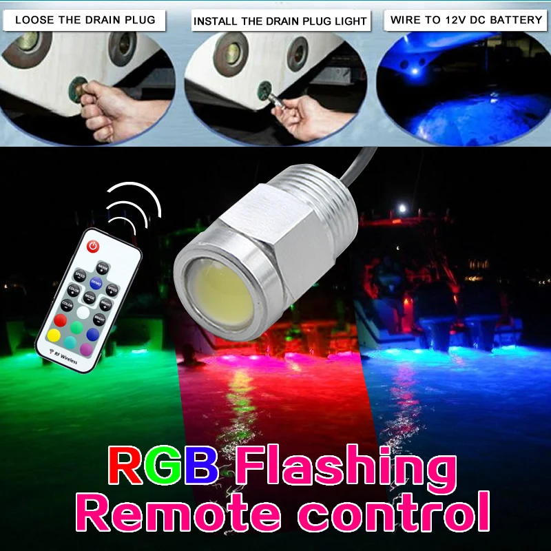 

RGB LED yacht light part 12V DC boat marine lighting bulb Red/Green/Blue 12W remote controller dynamic color stainless