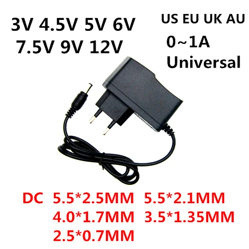 범용 AC / DC 어댑터 충전기 전원 공급 장치, LED 조명 스트립용, AC 100-240V, DC 3V, 4.5V, 5V, 6V, 7.5V, 9V, 12V, 0.5A, 1A 