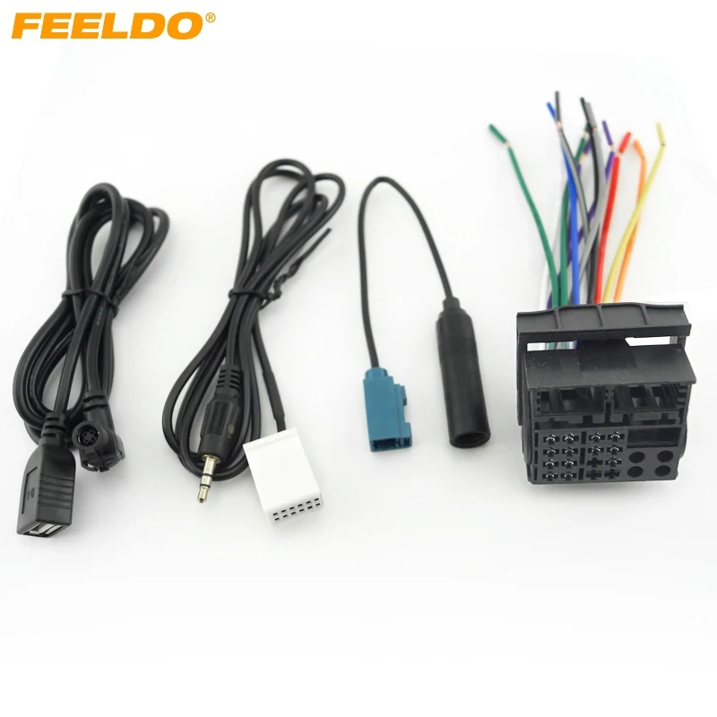 

FEELDO 1Set Car Stereo Head Unit Wiring Harness With FRAKA Radio Anatenn Jack USB/AUX Cable For Volkswagen Factory OEM Radio CD